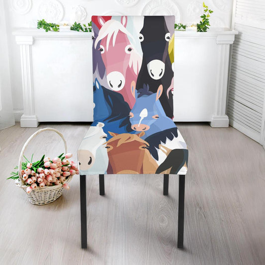 Colorful Horse Pattern Dining Chair Slipcover-JORJUNE.COM
