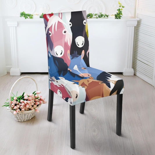 Colorful Horse Pattern Dining Chair Slipcover-JORJUNE.COM