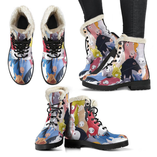 Colorful Horse Pattern Faux Fur Leather Boots
