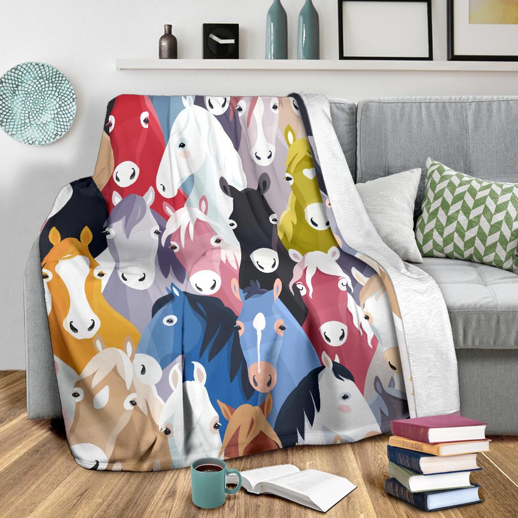 Colorful Horse Pattern Fleece Blanket