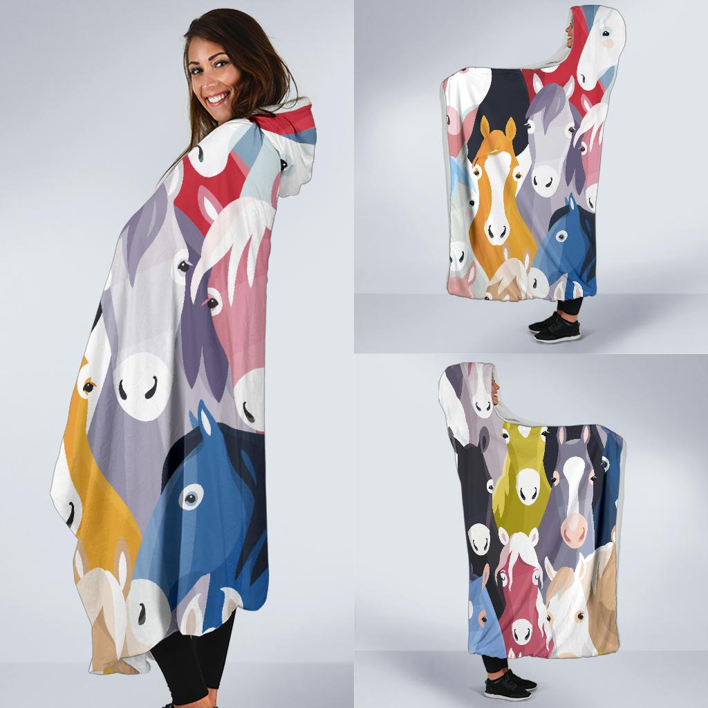 Colorful Horse Pattern Hooded Blanket-JORJUNE.COM