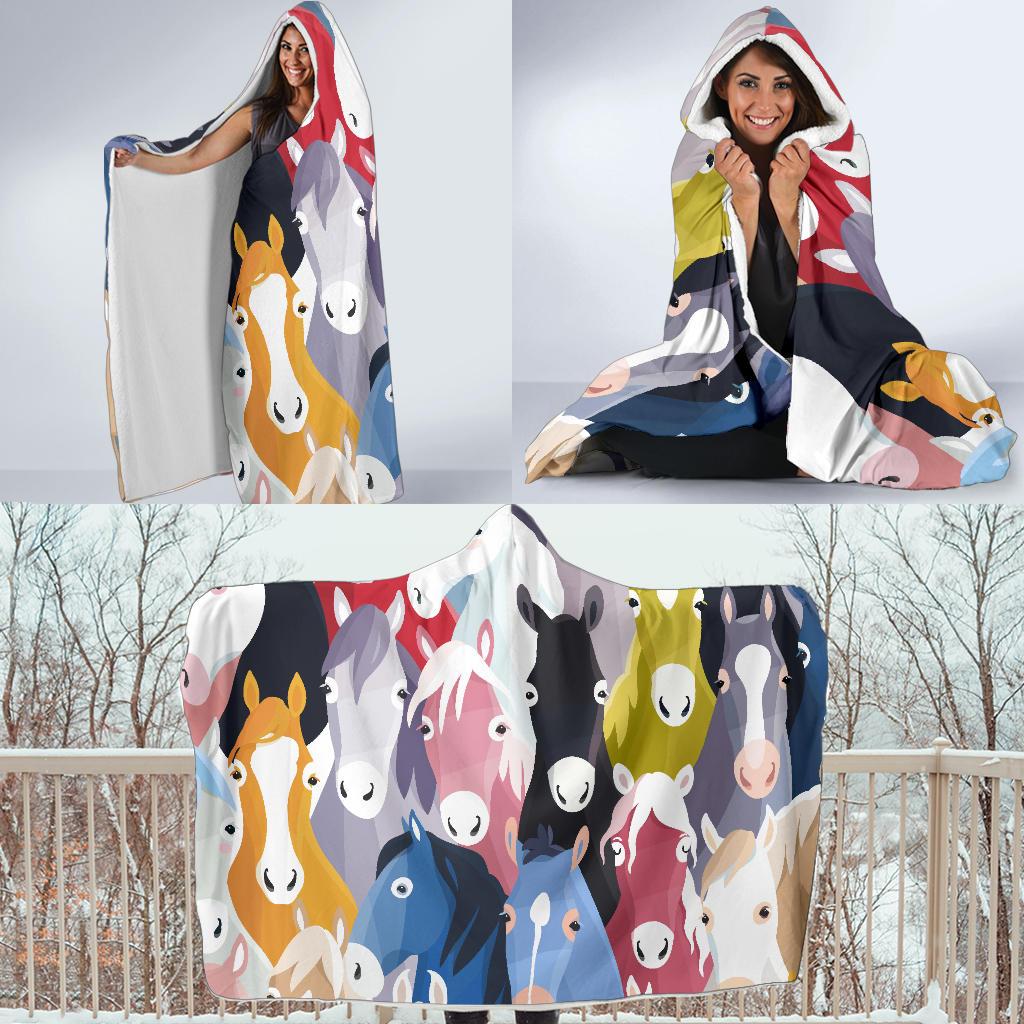 Colorful Horse Pattern Hooded Blanket-JORJUNE.COM