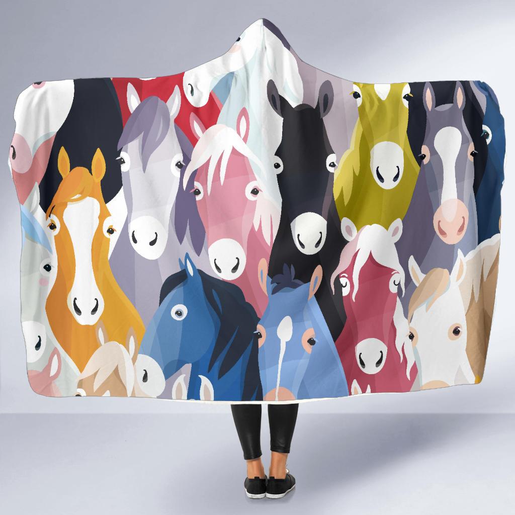 Colorful Horse Pattern Hooded Blanket-JORJUNE.COM