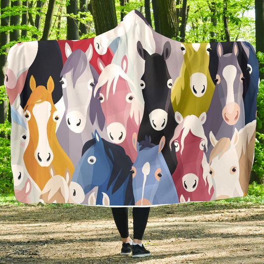 Colorful Horse Pattern Hooded Blanket-JORJUNE.COM