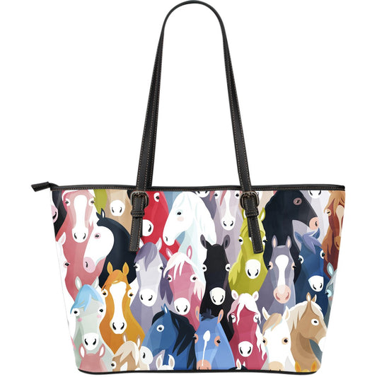 Colorful Horse Pattern Large Leather Tote Bag
