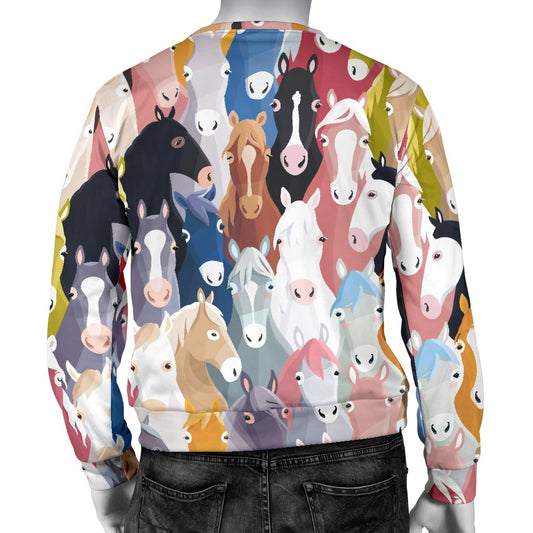 Colorful Horse Pattern Men Crewneck Sweatshirt