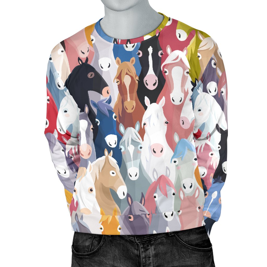 Colorful Horse Pattern Men Crewneck Sweatshirt