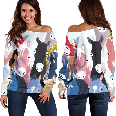 Colorful Horse Pattern Off Shoulder Sweatshirt