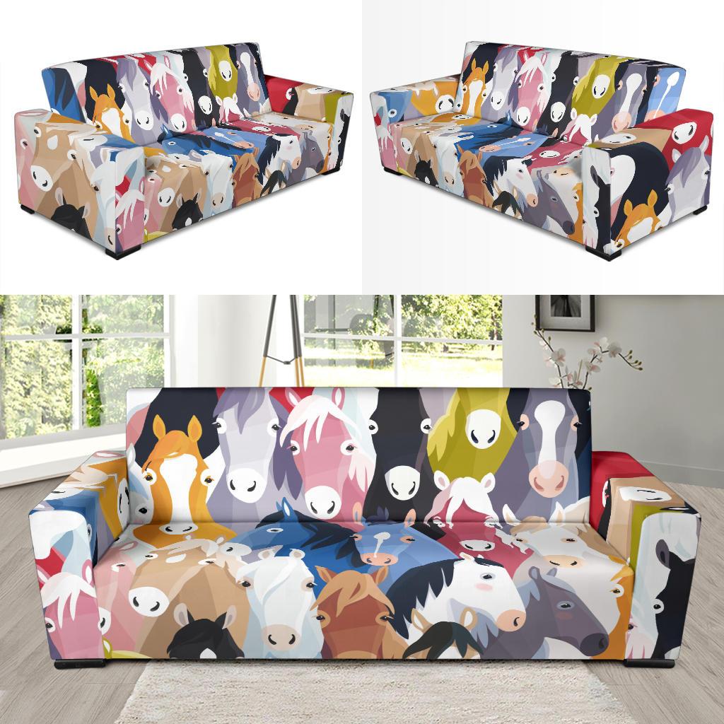 Colorful Horse Pattern Sofa Slipcover-JORJUNE.COM