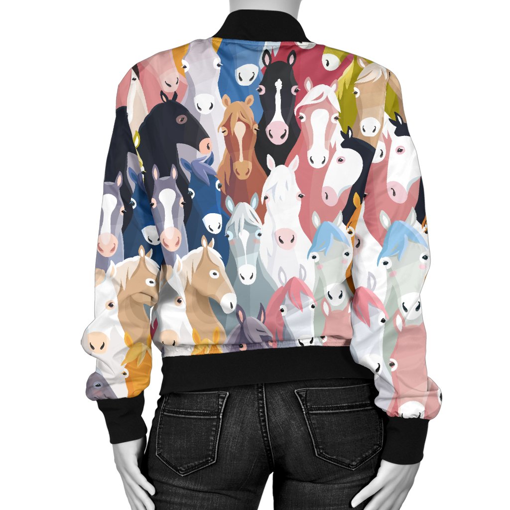 Colorful Horse Pattern Women Casual Bomber Jacket