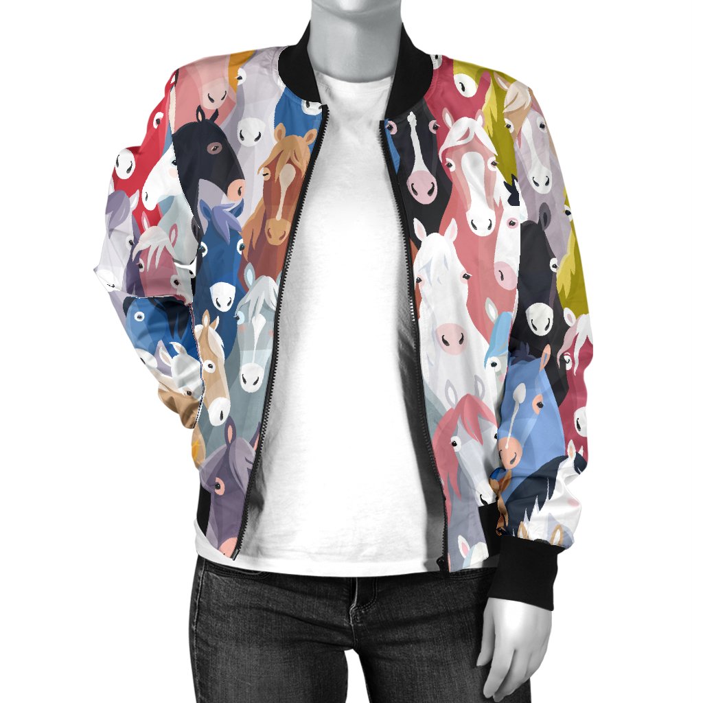 Colorful Horse Pattern Women Casual Bomber Jacket