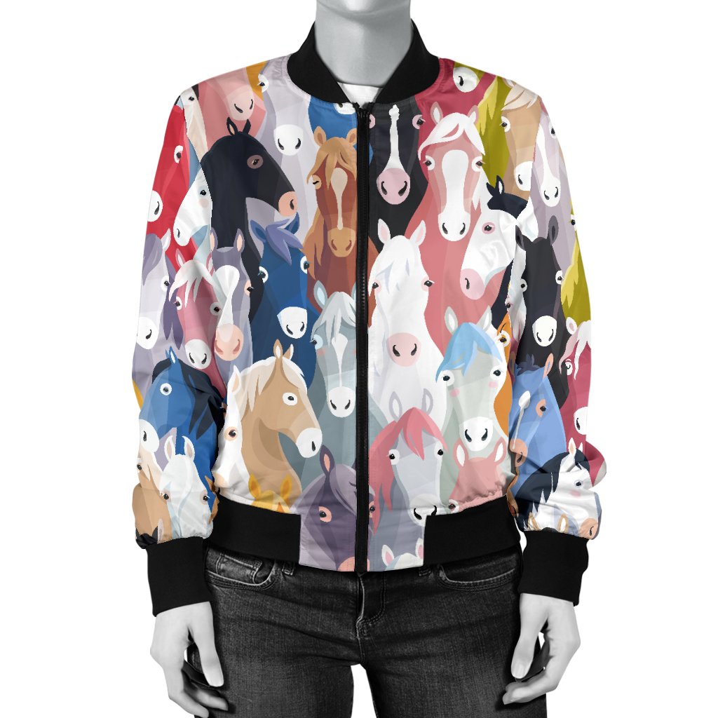 Colorful Horse Pattern Women Casual Bomber Jacket