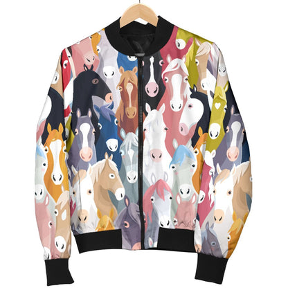 Colorful Horse Pattern Women Casual Bomber Jacket