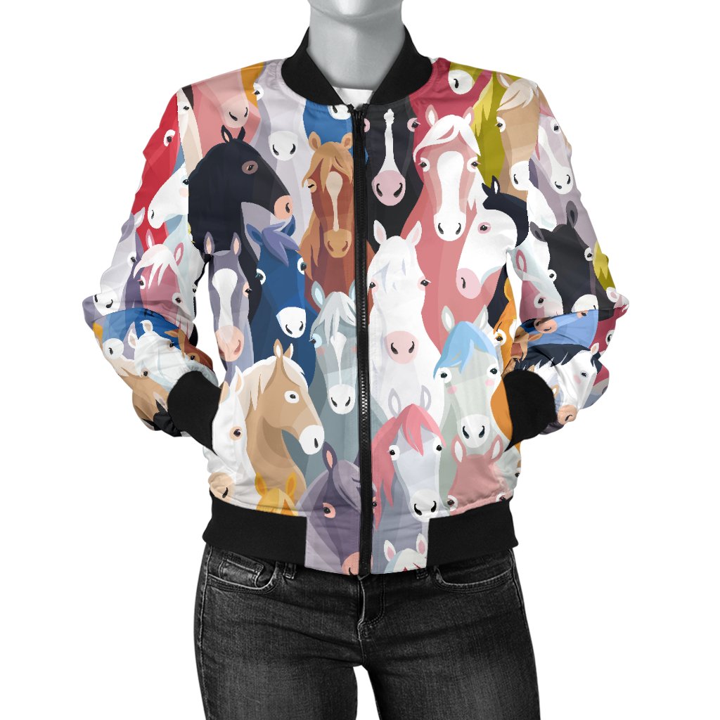 Colorful Horse Pattern Women Casual Bomber Jacket