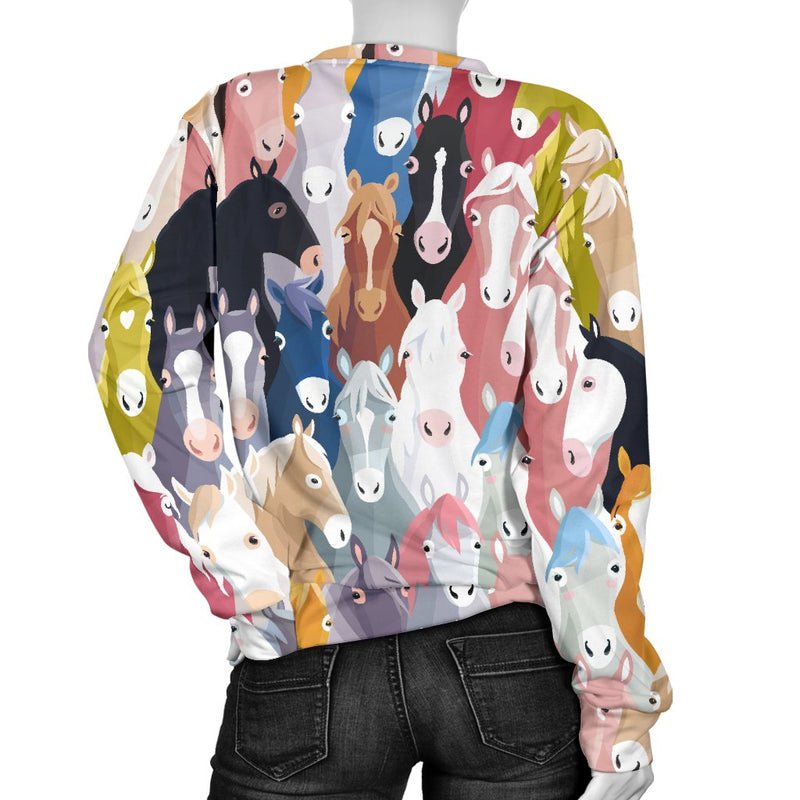 Colorful Horse Pattern Women Crewneck Sweatshirt
