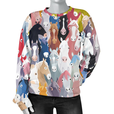 Colorful Horse Pattern Women Crewneck Sweatshirt