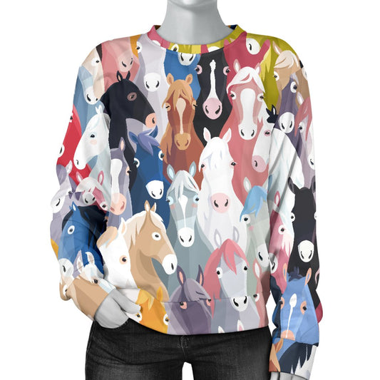 Colorful Horse Pattern Women Crewneck Sweatshirt