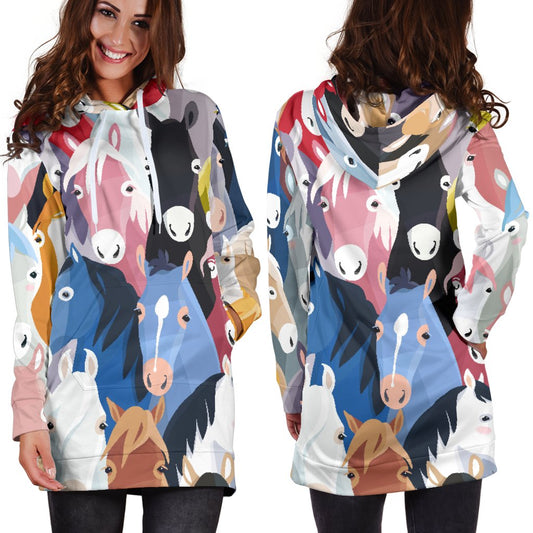 Colorful Horse Pattern Women Hoodie Dress