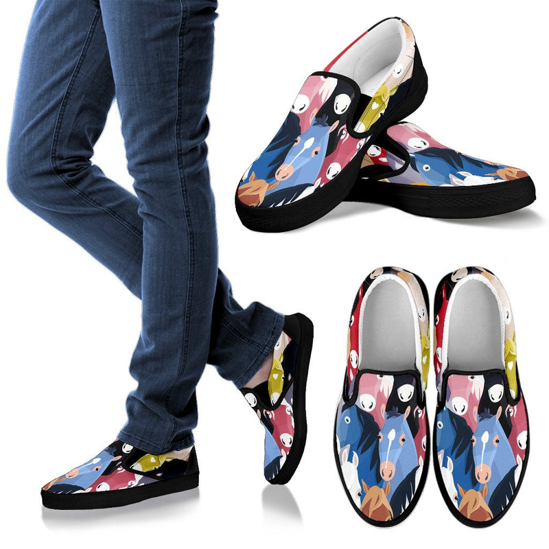 Colorful Horse Pattern Women Slip On Shoes