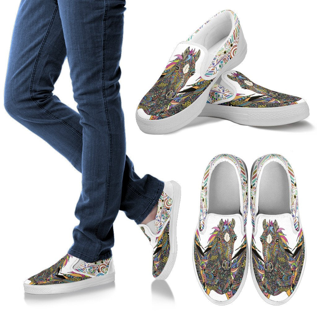 Colorful Horse Women Canvas Slip On Shoes