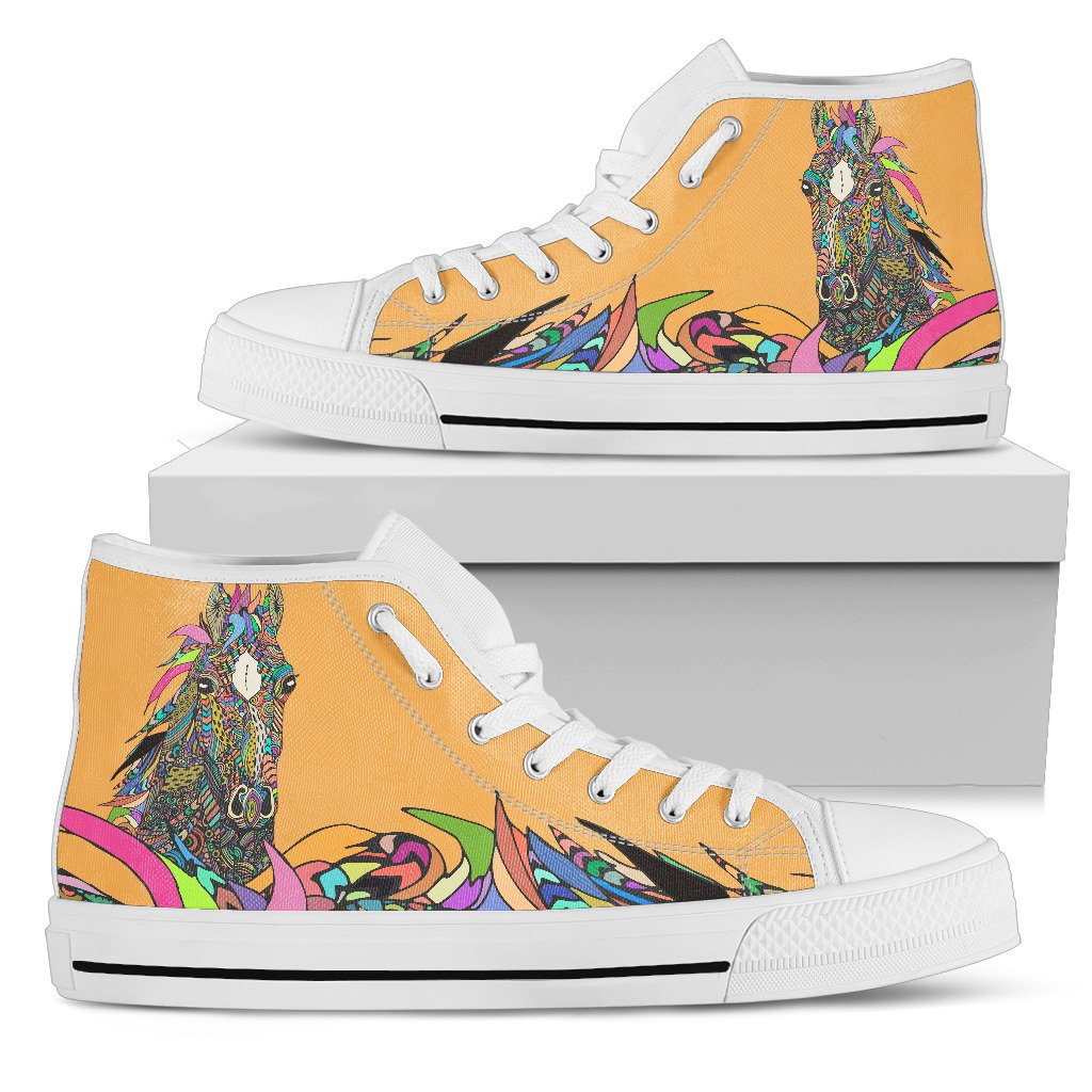 Colorful Horse Women High Top Canvas Shoes