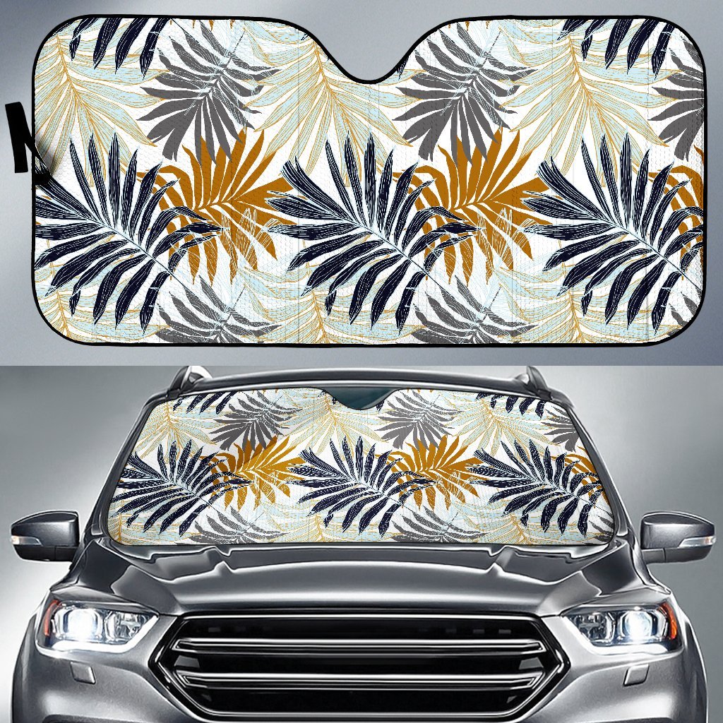 Colorful Tropical Palm Leaves Car Sun Shade-JorJune