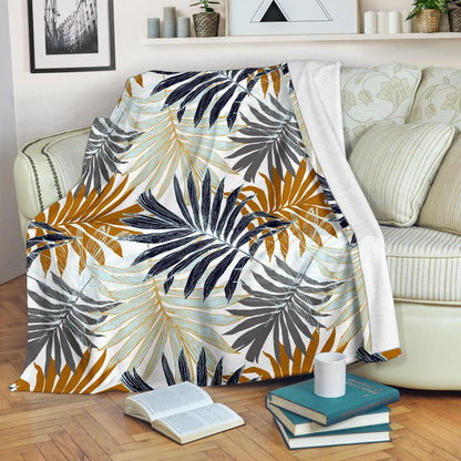 Colorful Tropical Palm Leaves Fleece Blanket