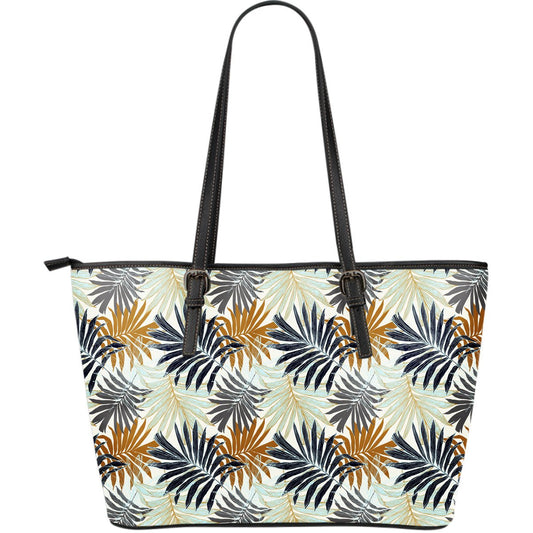 Colorful Tropical Palm Leaves Large Leather Tote Bag