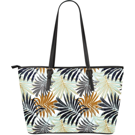Colorful Tropical Palm Leaves Large Leather Tote Bag