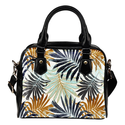 Colorful Tropical Palm Leaves Leather Shoulder Handbag