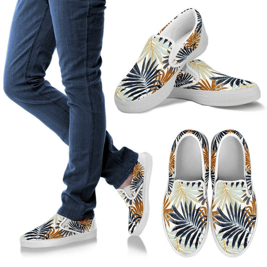 Colorful Tropical Palm Leaves Men Canvas Slip On Shoes