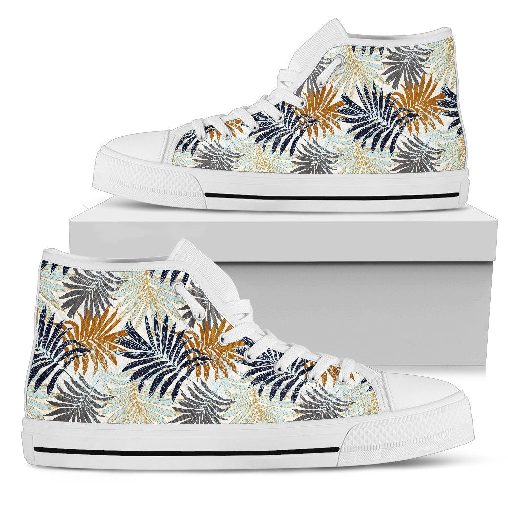 Colorful Tropical Palm Leaves Men High Top Canvas Shoes