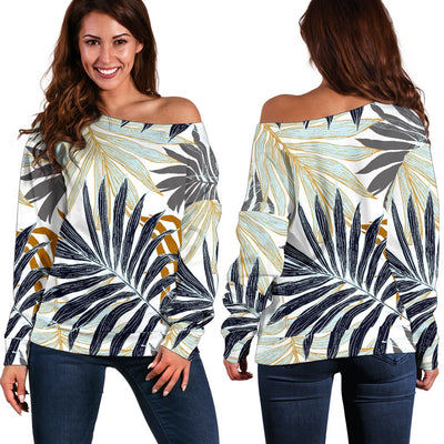 Colorful Tropical Palm Leaves Off Shoulder Sweatshirt