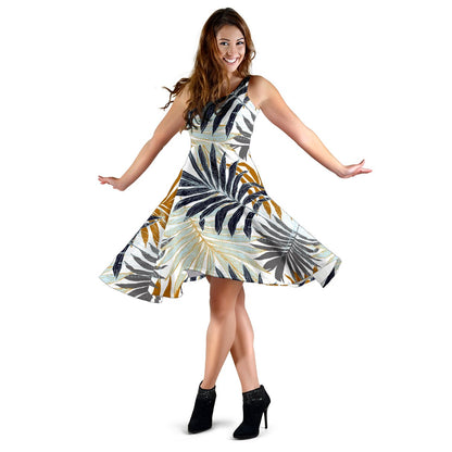 Colorful Tropical Palm Leaves Sleeveless Mini Dress