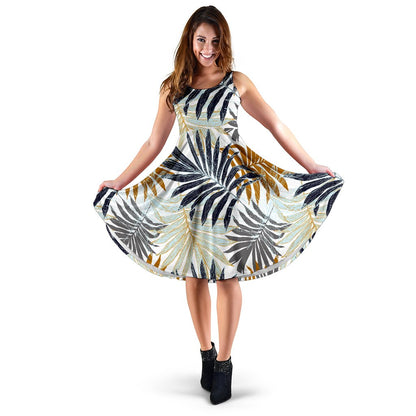 Colorful Tropical Palm Leaves Sleeveless Mini Dress