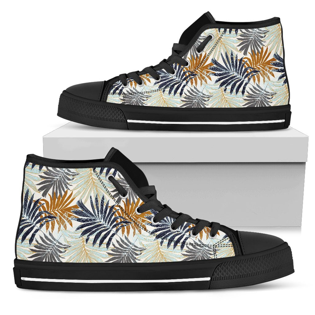 Colorful Tropical Palm Leaves Women High Top Canvas Shoes