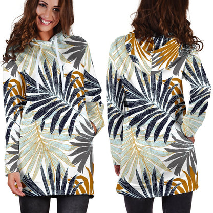 Colorful Tropical Palm Leaves Women Hoodie Dress