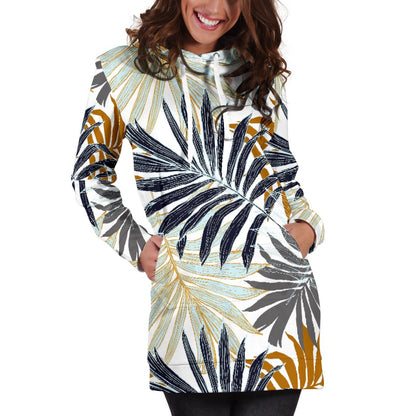 Colorful Tropical Palm Leaves Women Hoodie Dress