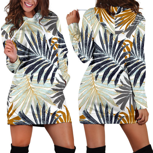 Colorful Tropical Palm Leaves Women Hoodie Dress