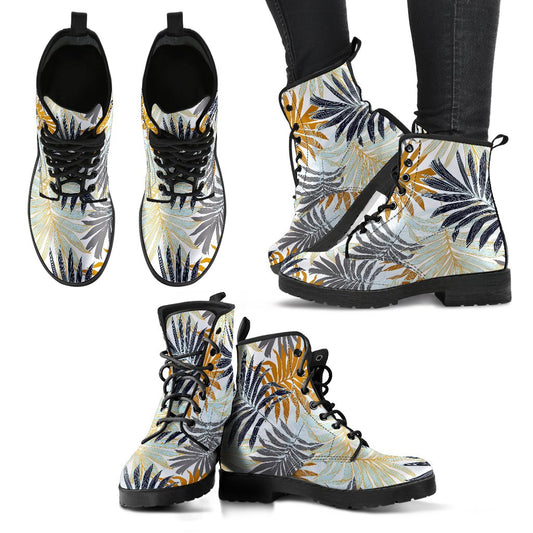 Colorful Tropical Palm Leaves Women Leather Boots
