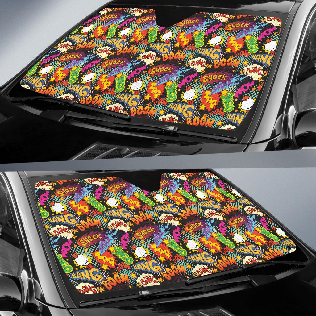 Comic Book Pattern Print Design 01 Car Sun Shade-JORJUNE.COM