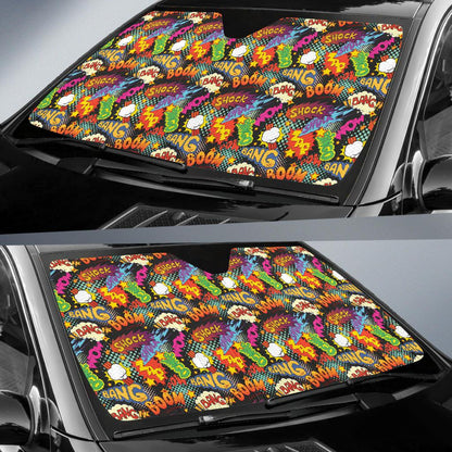 Comic Book Pattern Print Design 01 Car Sun Shade-JORJUNE.COM