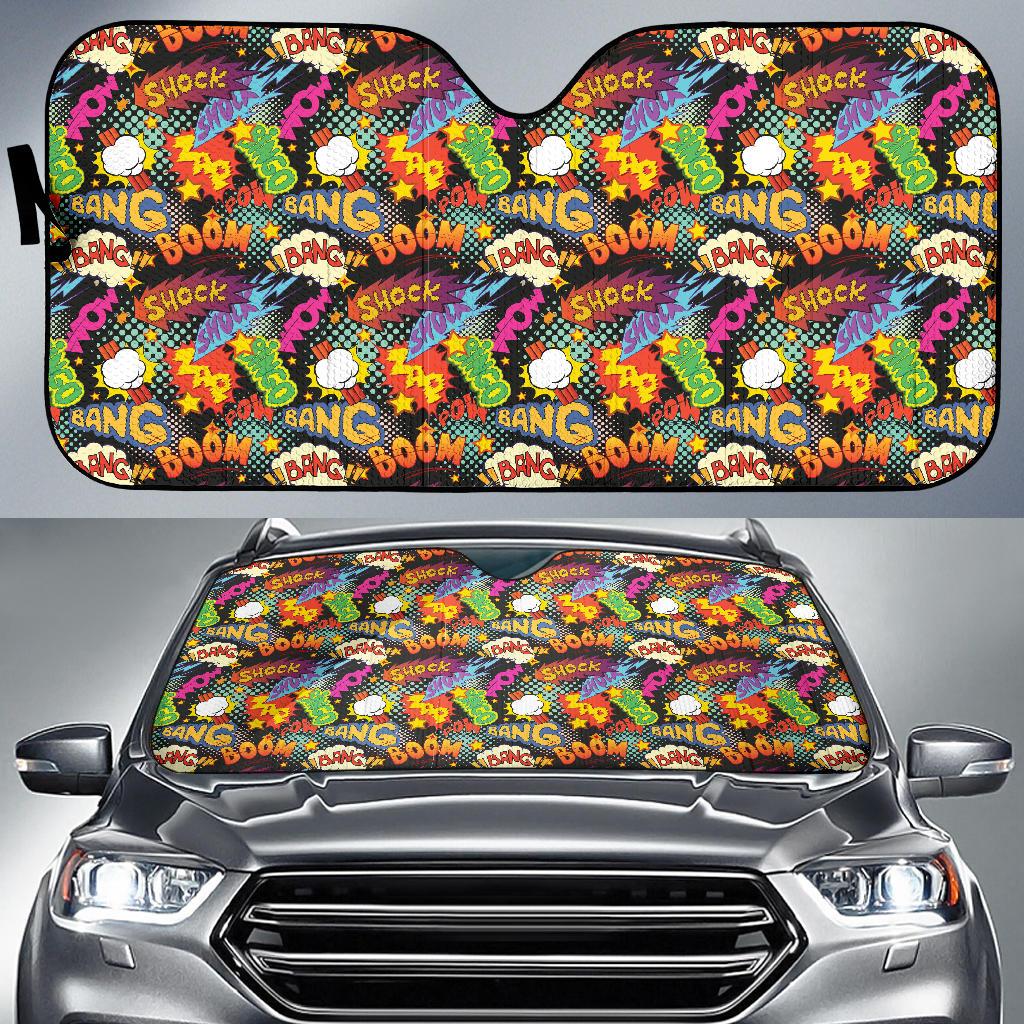 Comic Book Pattern Print Design 01 Car Sun Shade-JORJUNE.COM