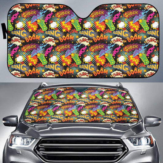Comic Book Pattern Print Design 01 Car Sun Shade-JORJUNE.COM