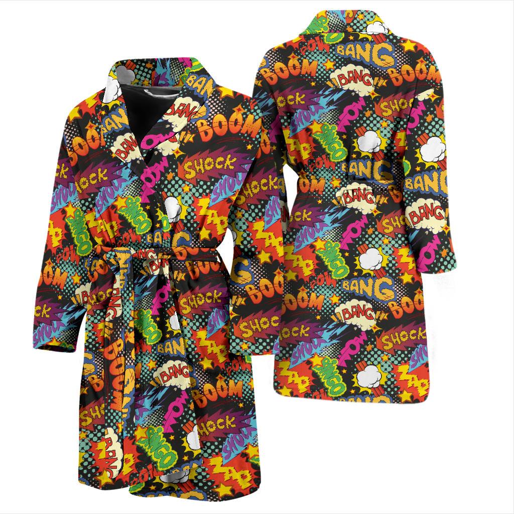 Comic Book Pattern Print Design 01 Men Bathrobe-JORJUNE.COM