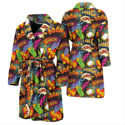 Comic Book Pattern Print Design 01 Men Bathrobe-JORJUNE.COM