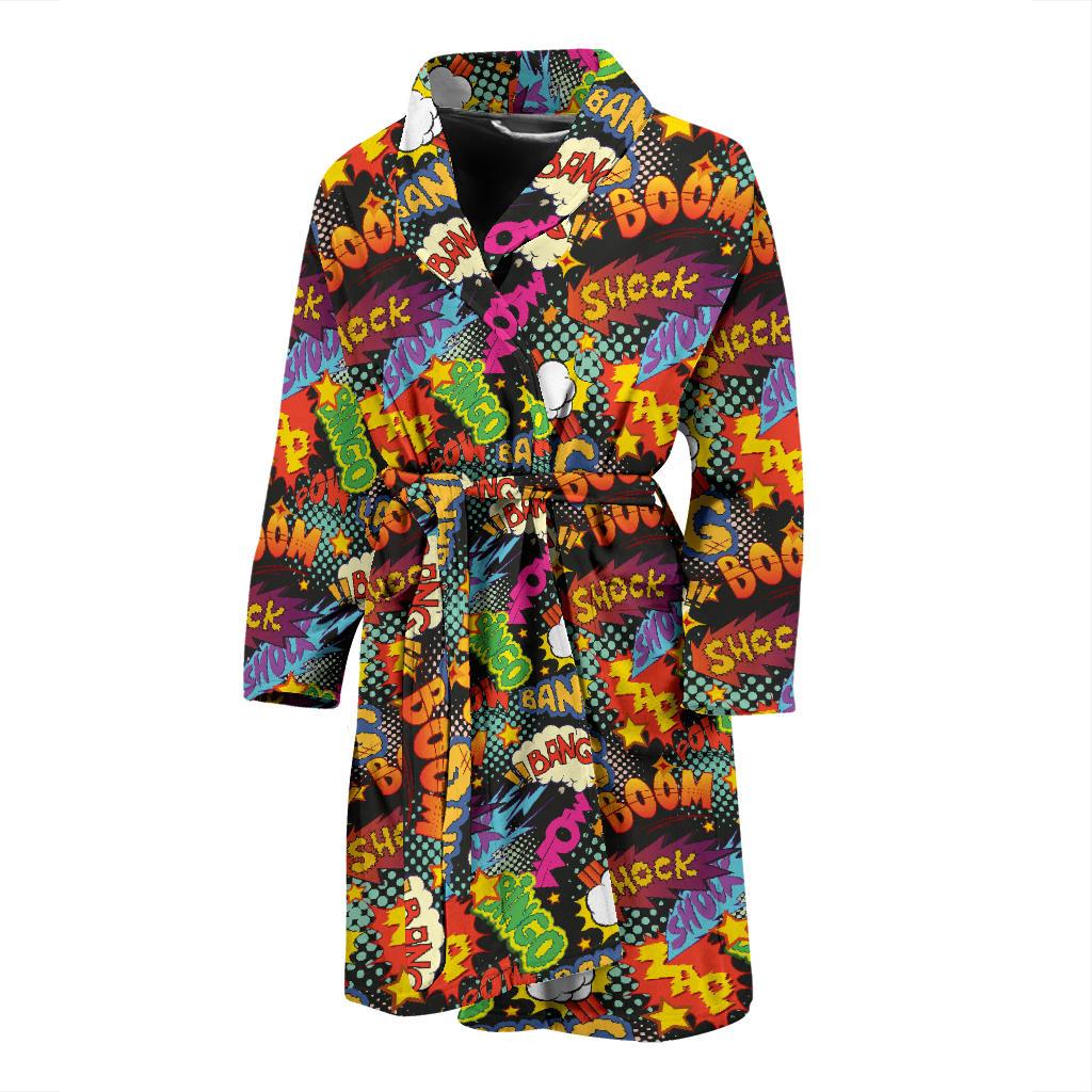 Comic Book Pattern Print Design 01 Men Bathrobe-JORJUNE.COM