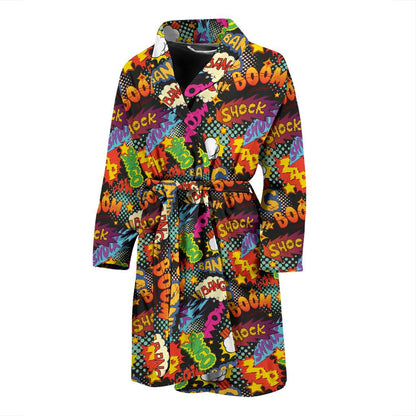 Comic Book Pattern Print Design 01 Men Bathrobe-JORJUNE.COM
