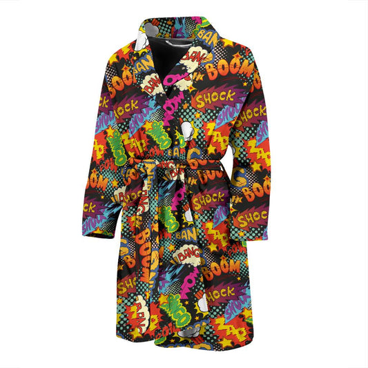 Comic Book Pattern Print Design 01 Men Bathrobe-JORJUNE.COM