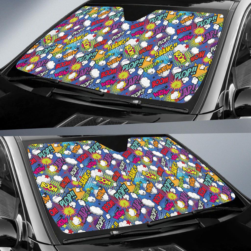 Comic Book Pattern Print Design 02 Car Sun Shade-JORJUNE.COM